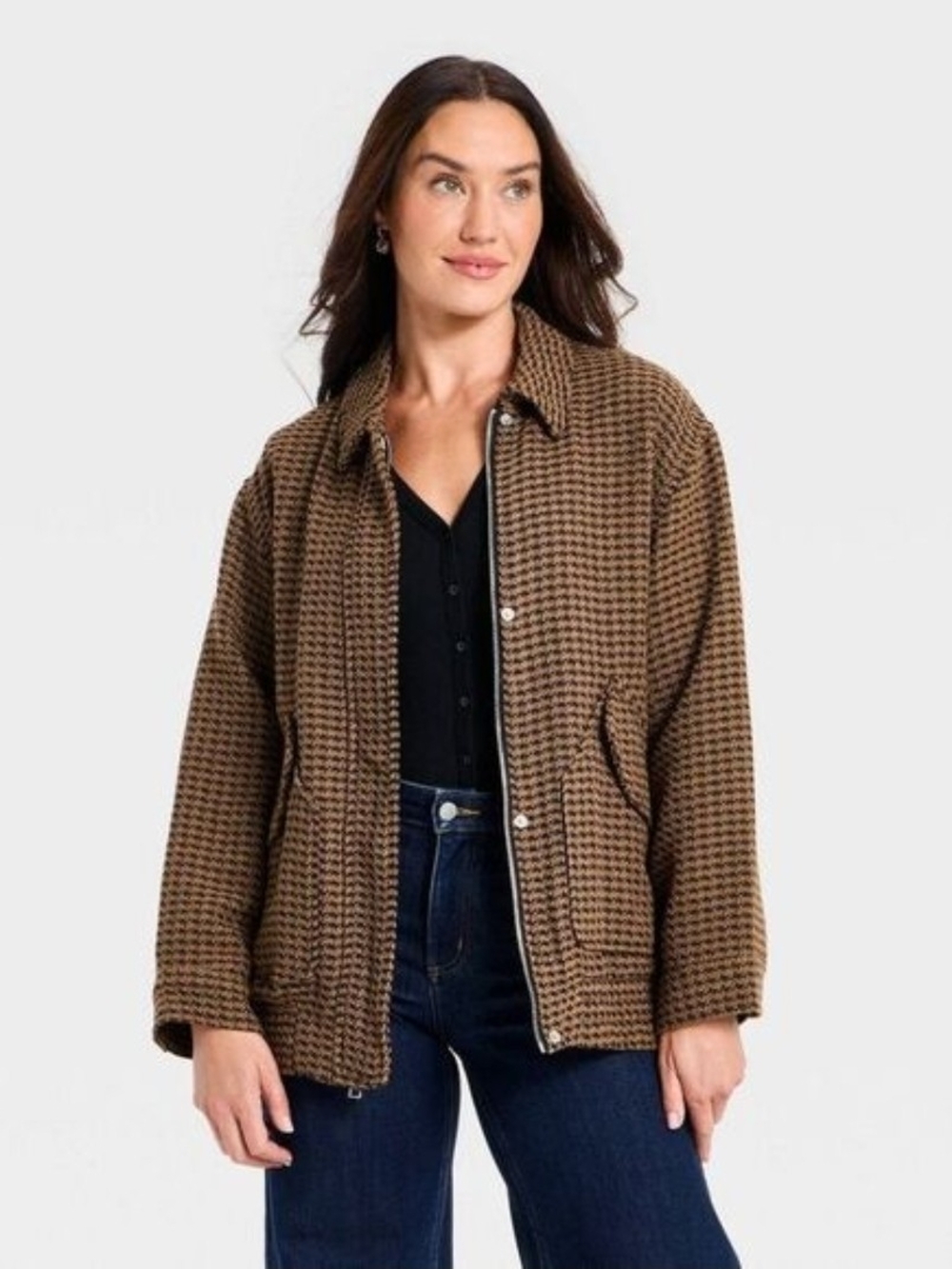 Universal Thread Brown Houndstooth Bomber Jacket